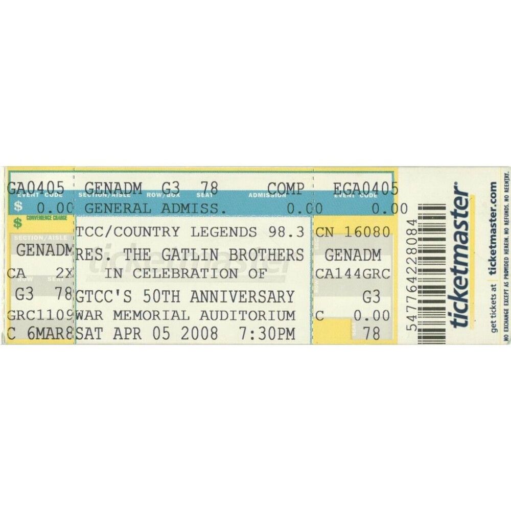 Vintage 2008 Gatlin Brothers Full Concert Ticket Stub Greensboro NC